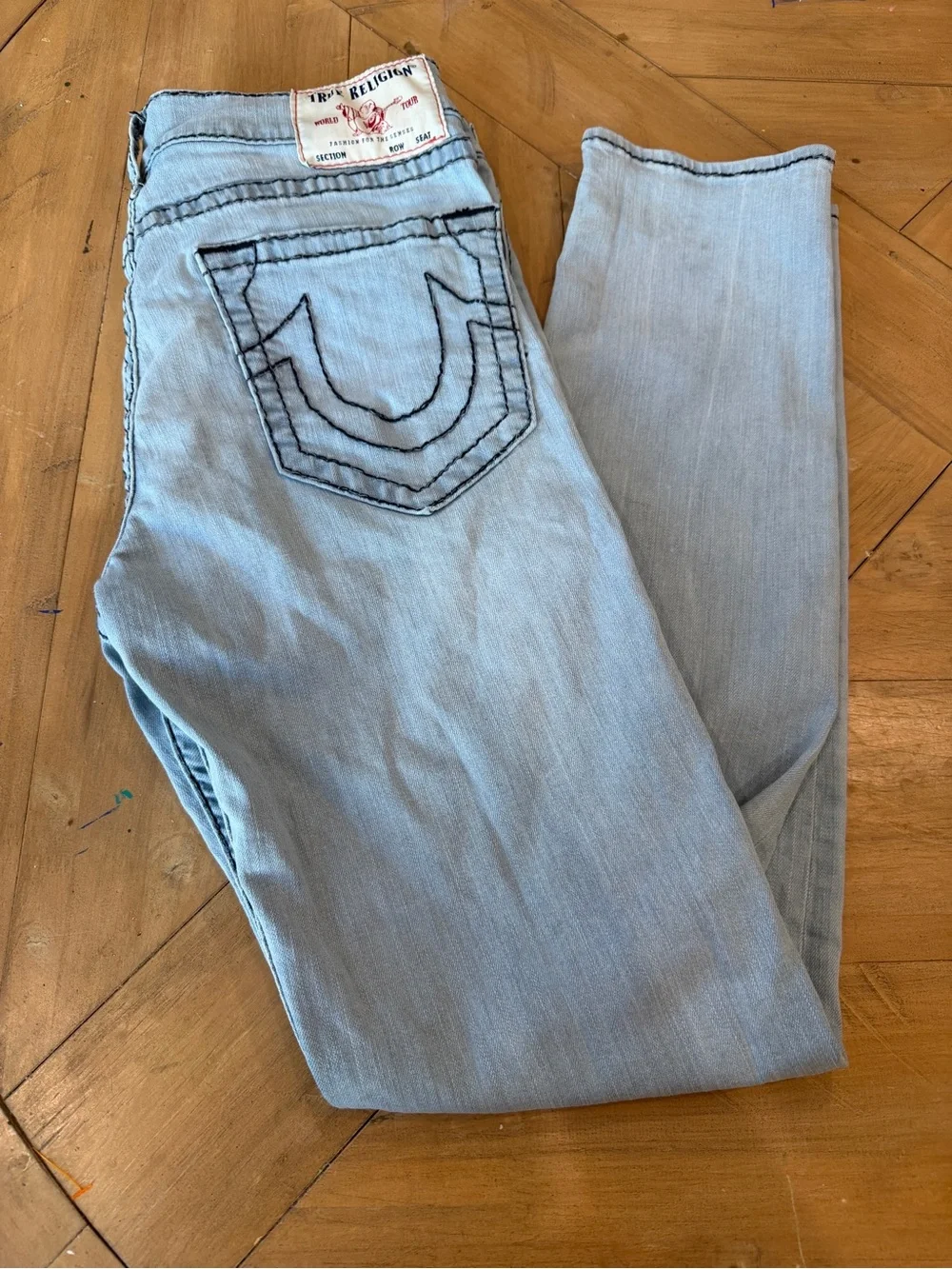 True Religion Men’s Rocco Relaxed Light Wash Skinny Jeans - Light Blue 34